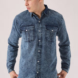 SLIM FIT DENIM SHIRT - BLUE ACID WASH - JMOJO - Men's Denim Shirts