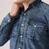 SLIM FIT DENIM SHIRT - BLUE ACID WASH - JMOJO - Men's Denim Shirts