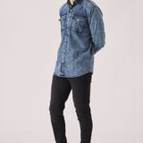 SLIM FIT DENIM SHIRT - BLUE ACID WASH - JMOJO - Men's Denim Shirts