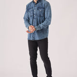 SLIM FIT DENIM SHIRT - BLUE ACID WASH - JMOJO - Men's Denim Shirts