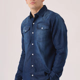 SLIM FIT DENIM SHIRT - INDIGO BLUE WASH - JMOJO - Men's Denim Shirts