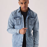 SLIM FIT DENIM SHIRT - LIGHT BLUE ACID WASH - JMOJO - Men's Denim Shirts