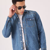 SLIM FIT DENIM SHIRT - MID BLUE WASH - JMOJO - Men's Denim Shirts