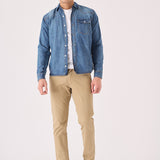 SLIM FIT DENIM SHIRT - MID BLUE WASH - JMOJO - Men's Denim Shirts