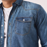 SLIM FIT DENIM SHIRT - MID BLUE WASH - JMOJO - Men's Denim Shirts