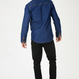 SLIM FIT DISTRESSED DENIM SHIRT - SHADED INDIGO BLUE - JMOJO - Men's Denim Shirts
