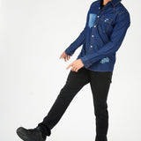 SLIM FIT DISTRESSED DENIM SHIRT - SHADED INDIGO BLUE - JMOJO - Men's Denim Shirts