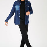 SLIM FIT DISTRESSED DENIM SHIRT - SHADED INDIGO BLUE - JMOJO - Men's Denim Shirts