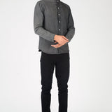 SLIM FIT GRANDAD COLLAR DENIM SHIRT - GREY - JMOJO - Men's Denim Shirts