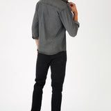SLIM FIT GRANDAD COLLAR DENIM SHIRT - GREY - JMOJO - Men's Denim Shirts