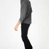 SLIM FIT GRANDAD COLLAR DENIM SHIRT - GREY - JMOJO - Men's Denim Shirts