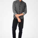 SLIM FIT GRANDAD COLLAR DENIM SHIRT - GREY - JMOJO - Men's Denim Shirts
