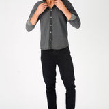 SLIM FIT GRANDAD COLLAR DENIM SHIRT - GREY - JMOJO - Men's Denim Shirts