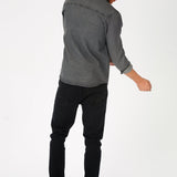 SLIM FIT GRANDAD COLLAR DENIM SHIRT - GREY - JMOJO - Men's Denim Shirts