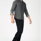 SLIM FIT GRANDAD COLLAR DENIM SHIRT - GREY - JMOJO - Men's Denim Shirts