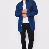 SLIM FIT LONGLINE DENIM SHIRT - DARK BLUE - JMOJO - Men's Denim Shirts