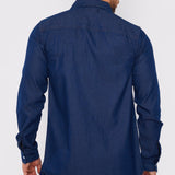 SLIM FIT LONGLINE DENIM SHIRT - DARK BLUE - JMOJO - Men's Denim Shirts