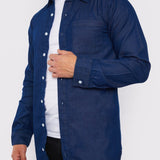 SLIM FIT LONGLINE DENIM SHIRT - DARK BLUE - JMOJO - Men's Denim Shirts