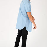 SLIM FIT LONGLINE SHORT SLEEVE DENIM SHIRT - LIGHT BLUE WASH - JMOJO - Men's Denim Shirts