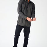 SLIM FIT RIPPED DENIM SHIRT - CHARCOAL - JMOJO - Men's Denim Shirts