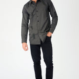 SLIM FIT RIPPED DENIM SHIRT - CHARCOAL - JMOJO - Men's Denim Shirts