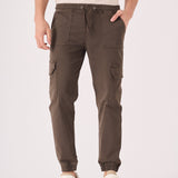 SLIM STRETCH CARGO TROUSERS - DARK BROWN - JMOJO - Men's Cargo Trouser