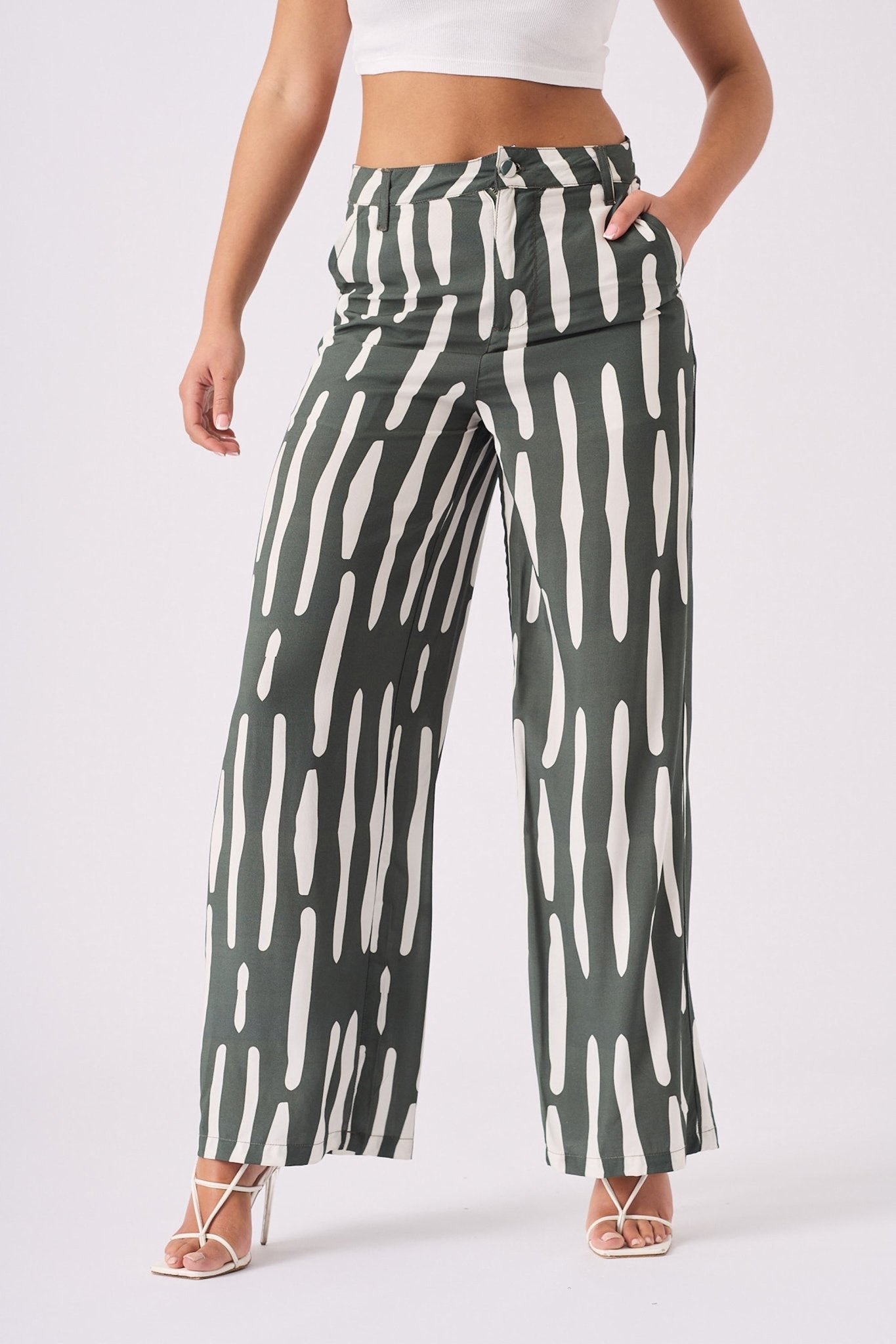STRAIGHT RELAX FIT TROUSERS - GREEN - JMOJO - Women's Straight Leg Trousers