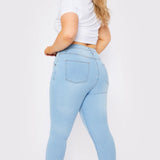 Taffy Stretch Denim High Rise Plus Size Skinny Jeans - Light Blue - JMOJO - Women's Skinny Jeans