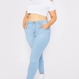 Taffy Stretch Denim High Rise Plus Size Skinny Jeans - Light Blue - JMOJO - Women's Skinny Jeans