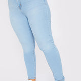 Taffy Stretch Denim High Rise Plus Size Skinny Jeans - Light Blue - JMOJO - Women's Skinny Jeans