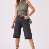 Talia Longline Denim Jorts – Black Acid Wash - JMOJO - Women's Denim Shorts
