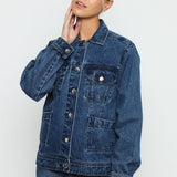 TRACK STITCH DENIM JACKET - MID BLUE WASH - JMOJO - Women's Denim Jackets