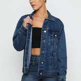 TRACK STITCH DENIM JACKET - MID BLUE WASH - JMOJO - Women's Denim Jackets
