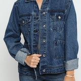 TRACK STITCH DENIM JACKET - MID BLUE WASH - JMOJO - Women's Denim Jackets