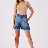 Vita A - Line Denim Shorts – Mid Blue Wash - JMOJO - Women's Denim Shorts