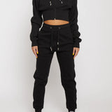 Cleo Embroidered Tapered Joggers Floral Detail - Black