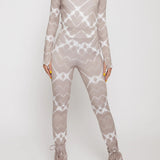 Cassia Printed Mock Neck Bodysuit - Taupe