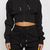 Seren Zip Neck Sweatshirt Floral Embroidery - Black