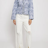 Timber Marble Print Lace Up Top Long Sleeve - Navy Blue