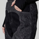 Heart Print Tapered Jeans - Black