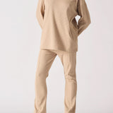 Cleo Oversized V Neck Waffle Jumper- Beige