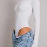 Elara Long Sleeve Bodysuit Crew Neck - White