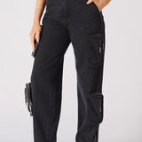 Evora Cargo Straight Leg Jeans with Removable Pockets - Black