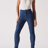 Flint High Waisted Biker Skinny Jeans - Dark Blue