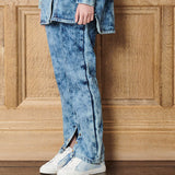 Haven Bleach Wash Popper Hem Oversized Jeans - Dark Blue
