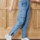 Roxana Skinny Cargo Denim Jeans - Mid Wash Blue