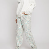 Noor Printed Straight Leg Jeans Frayed Seam - Light Green
