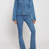 Warden Mid Wash Denim Lace Up Top - Dark Blue