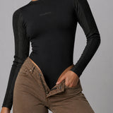 Vela Ribbed Jersey Racer Neck Bodysuit- Black