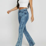 Mirage Bleach Wash High Waisted Flare Jeans -Blue wash